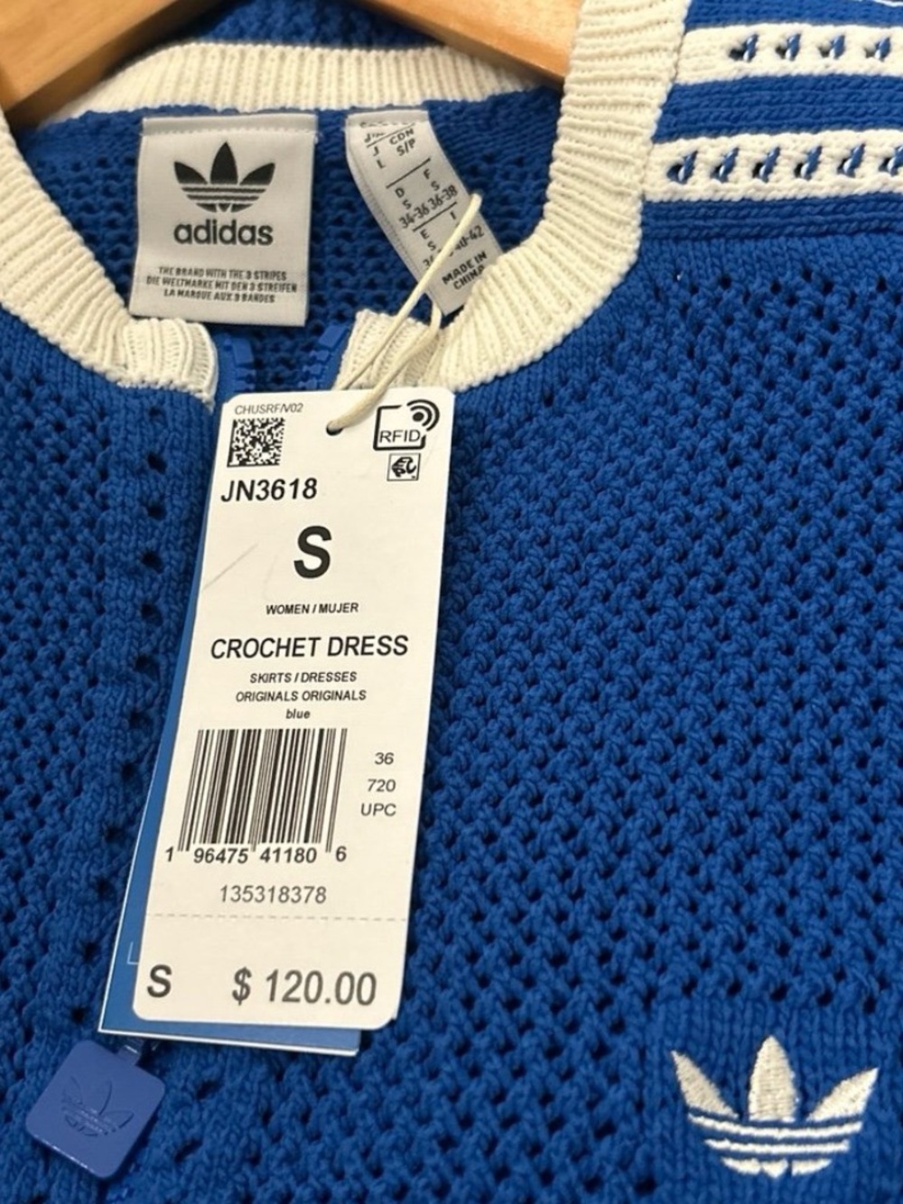 NWT Adidas Blue Crochet Maxi Dress S - Picture 4 of 8